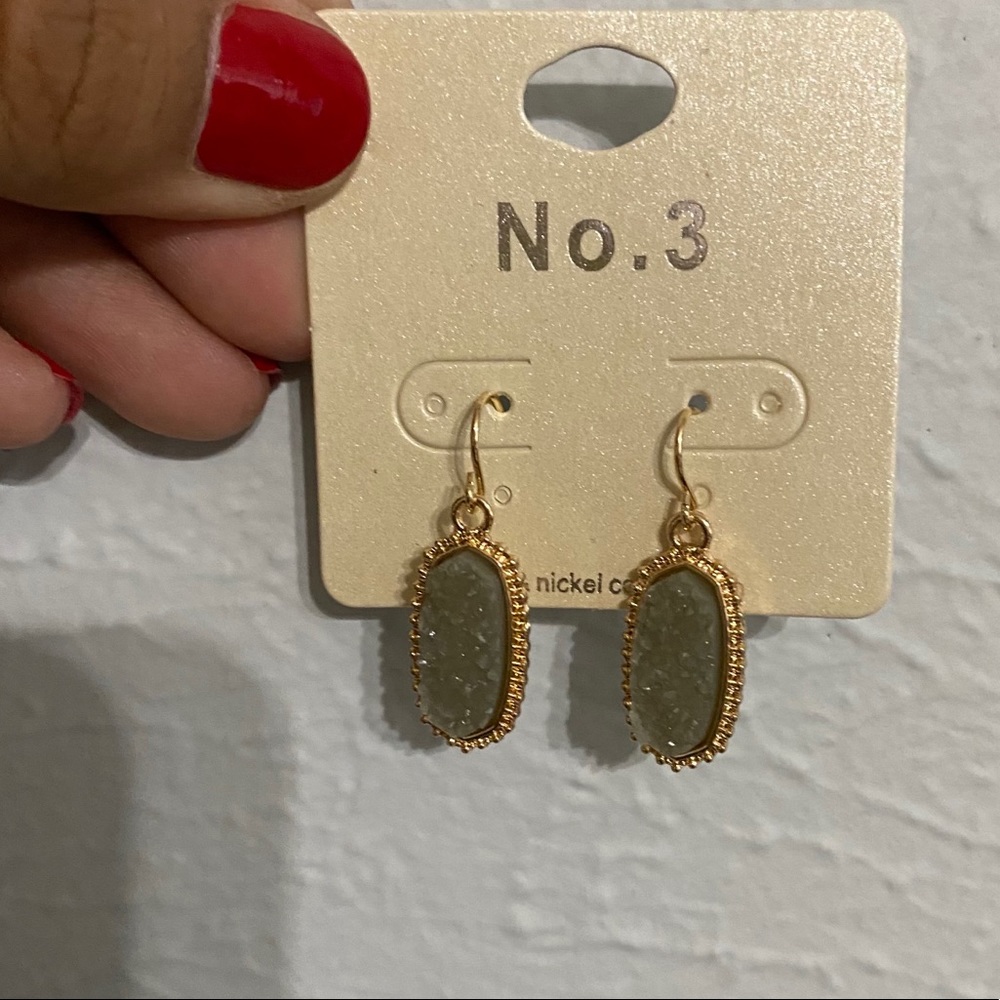 Gold and Gray Druzy Dangle Earrings